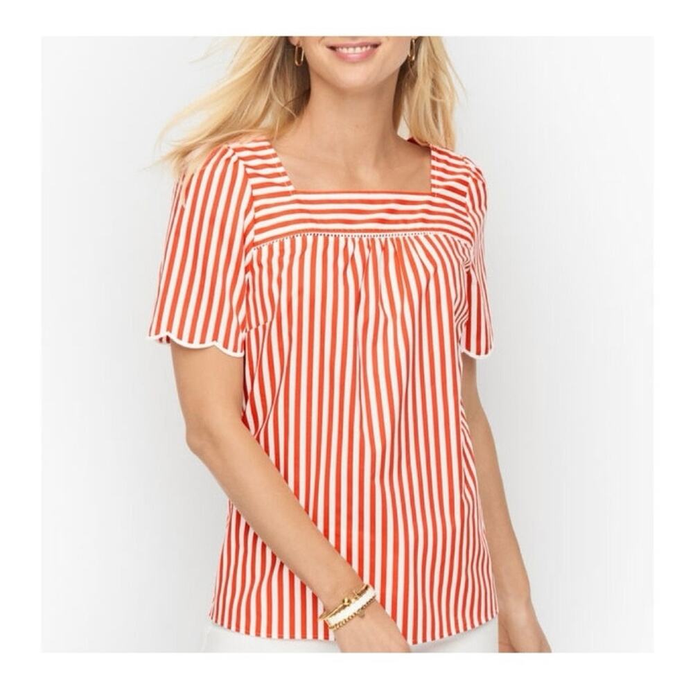 Talbots Sailboat Stripe Scalloped Square Neck Top
